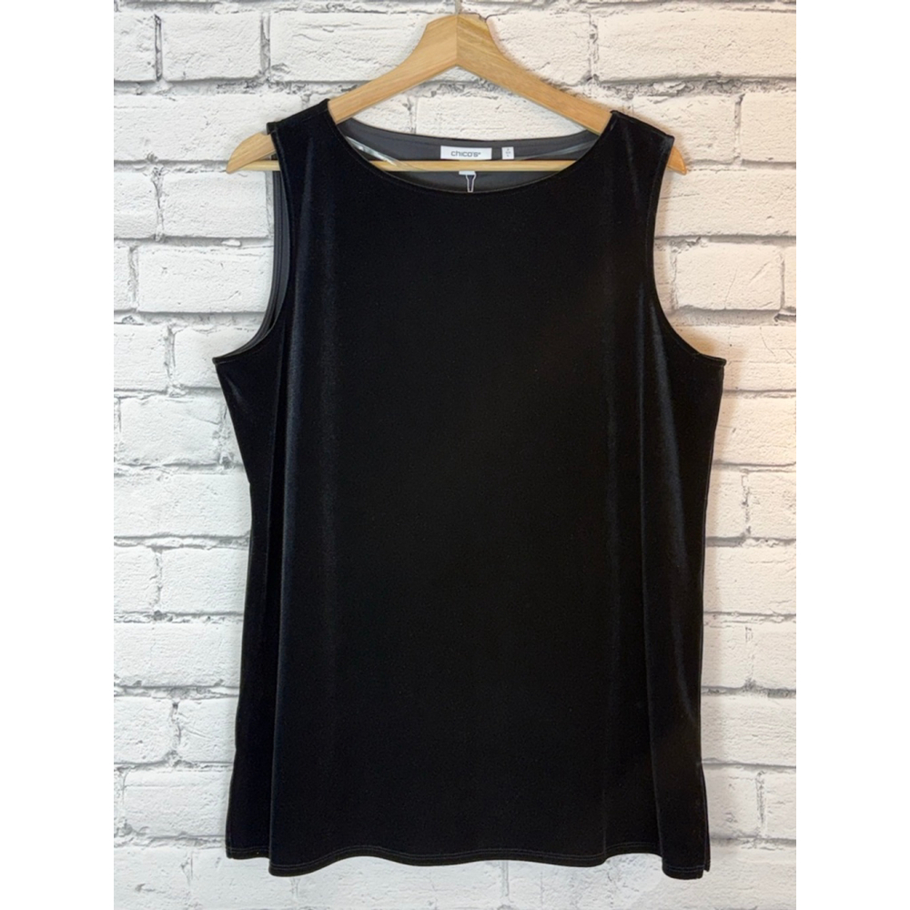 Women's Chico's Black Travelers Velvet Tank Top size Large (2) Plus Size Tank